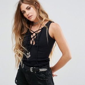 Free People V Neck Lace Up Tank